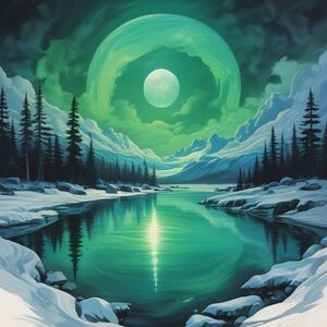 Mystical Green Moonlit Landscape Art Print